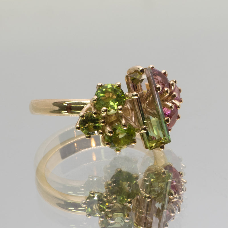 Bespoke Watermelon Tourmaline peridot and pink tourmaline cluster